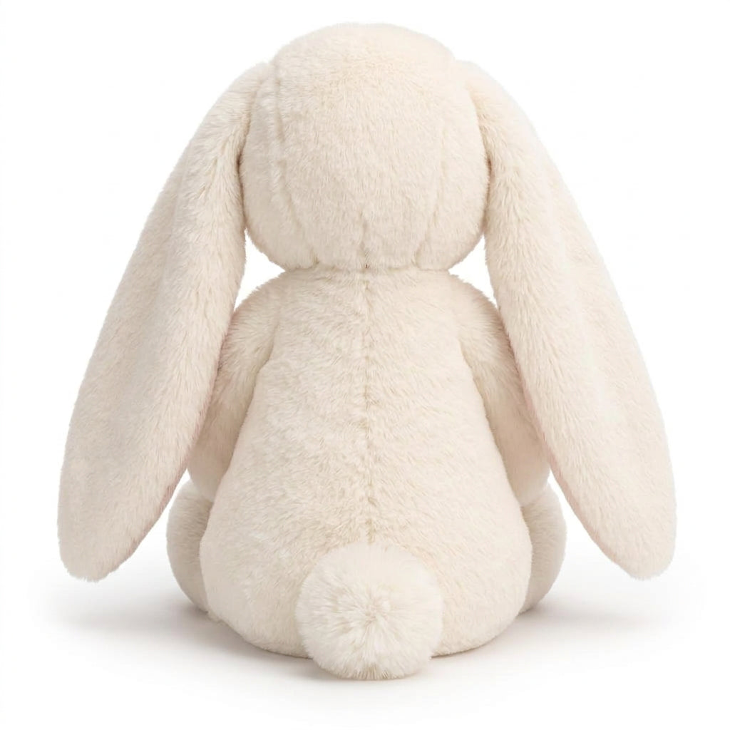 long-eared ivory bunny plush toy — rear view