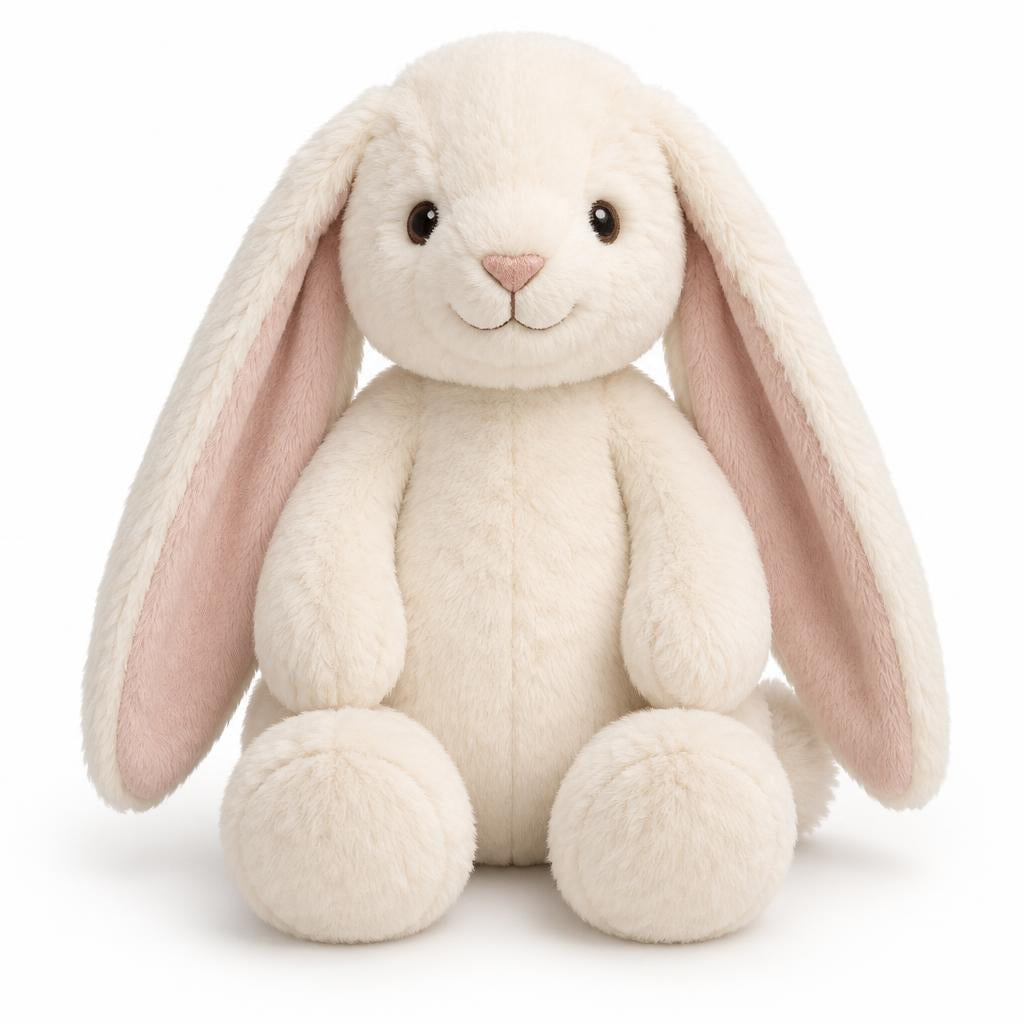 long-eared ivory bunny plush toy — front view