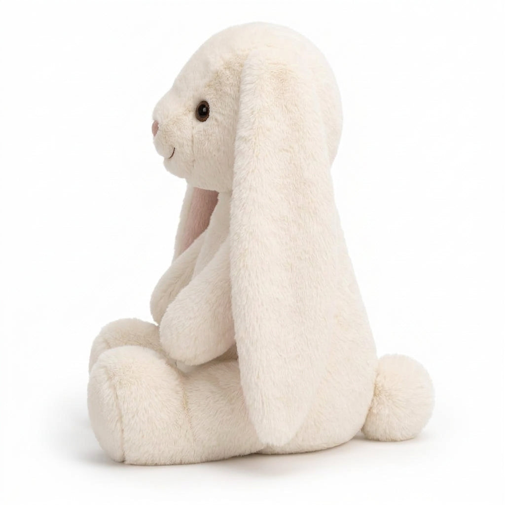 long-eared ivory bunny plush toy — side view