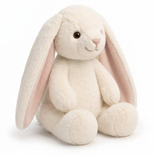 long-eared ivory bunny plush toy — three-quarter view